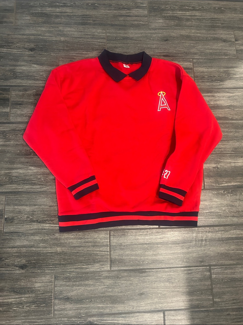 Angels Red Crewneck Sweater with Black Trim and Halo 'A' Patch